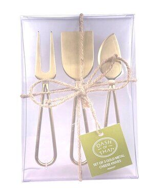 Dash Of That Set of 3 Gold-tone Metal Cheese Knives Peridot Party Essentials NIB